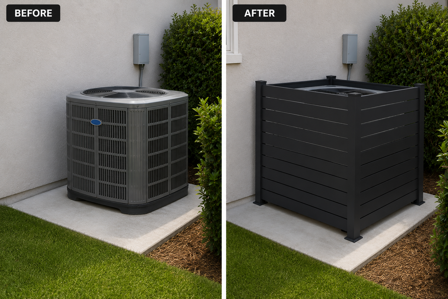 Before and after — AC unit with privacy screen installed